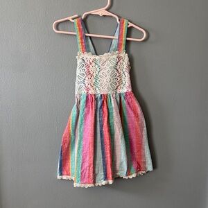 Juicy Couture Girls Rainbow Stripe Crochet Bodice Dress - Pink, Blue, Green